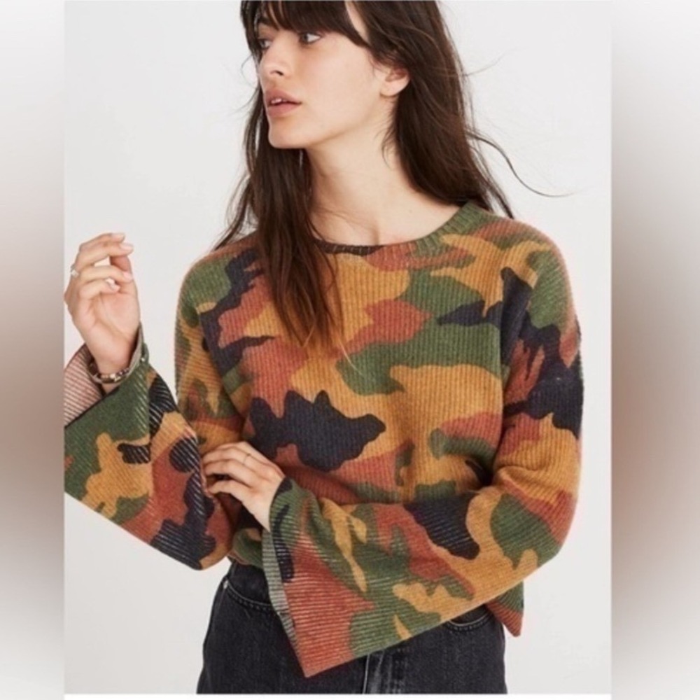 Madewell Streetwear Merino Wool Camo Bell Sleeve Sweater NWT XXS Gorpcore